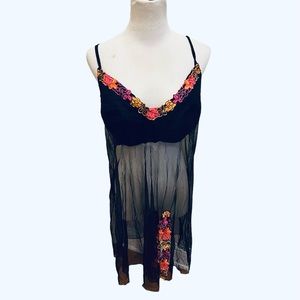 Lane Bryant Lingerie Babydoll Sheer Teddy Black Floral Embroidery 14 16 L XL